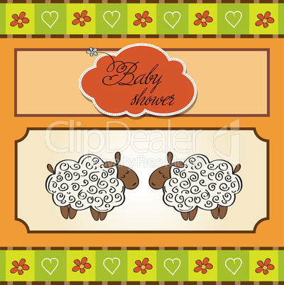 cute baby twins shower card with sheep