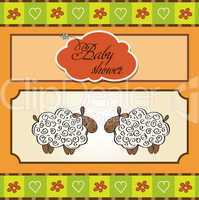 cute baby twins shower card with sheep