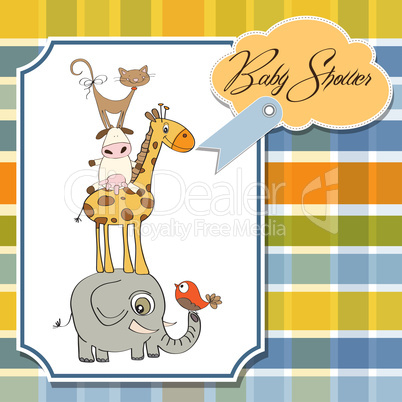 baby shower card with funny pyramid of animals