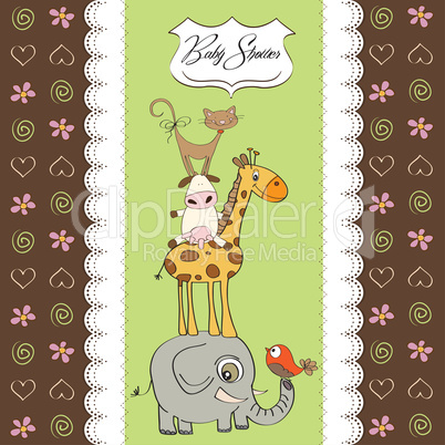 baby shower card with funny pyramid of animals