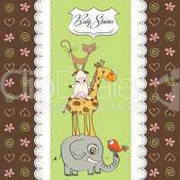baby shower card with funny pyramid of animals