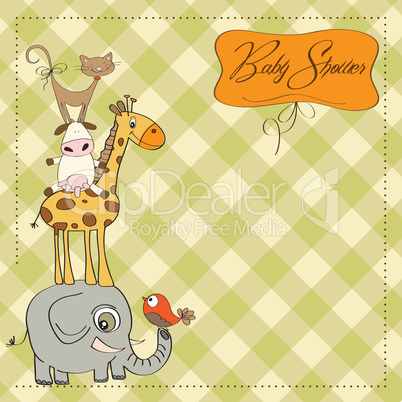 baby shower card with funny pyramid of animals