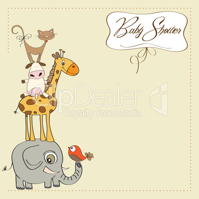 baby shower card with funny pyramid of animals