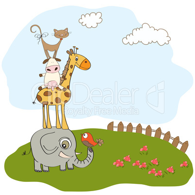 baby shower card with funny pyramid of animals