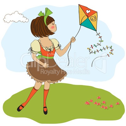 cute teens who are playing with a kite