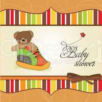 shower card with teddy bear hidden in a shoe