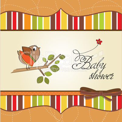 welcome baby card with funny little bird