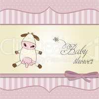 new baby girl announcement card with cow