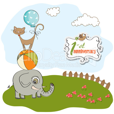 first anniversary card with pyramid of animals
