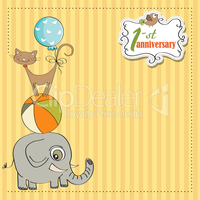 first anniversary card with pyramid of animals