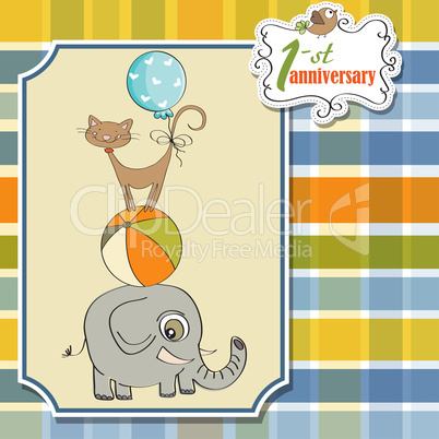 first anniversary card with pyramid of animals