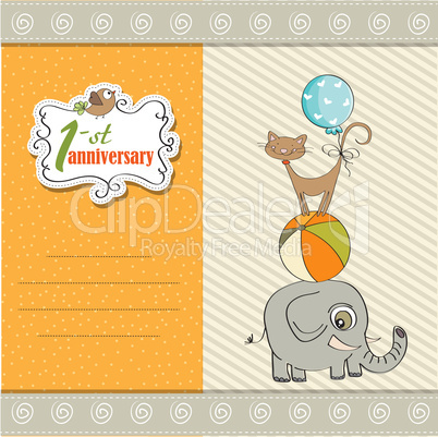 first anniversary card with pyramid of animals