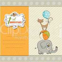 first anniversary card with pyramid of animals