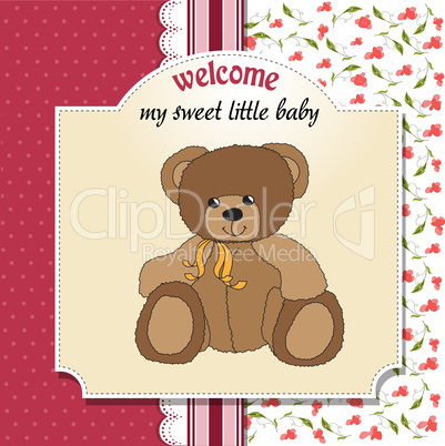 baby shower card with teddy bear toy