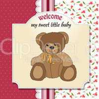 baby shower card with teddy bear toy