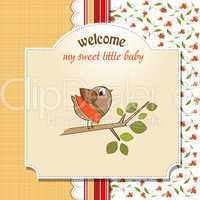 welcome baby card with funny little bird