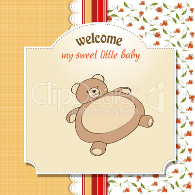 baby shower card with teddy bear toy