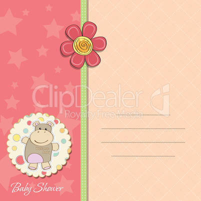 new baby girl announcement card with hippo