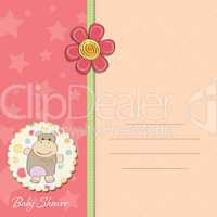 new baby girl announcement card with hippo