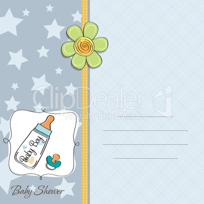 baby announcement card with milk bottle and pacifier