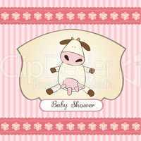 new baby girl announcement card with cow