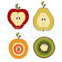 fruit items, cut in half isolated on white background