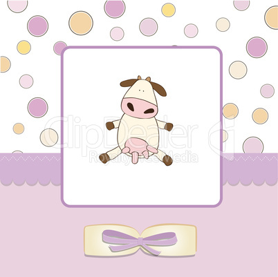 new baby girl announcement card with cow