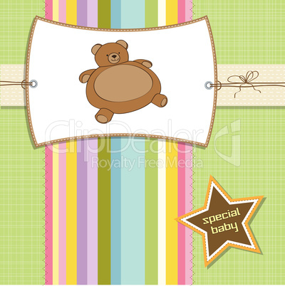 baby shower card with teddy bear toy