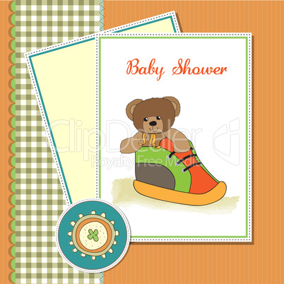 shower card with teddy bear hidden in a shoe