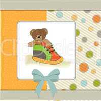 shower card with teddy bear hidden in a shoe