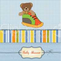 baby shower card with teddy bear hidden in a shoe