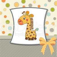 greeting card with giraffe toy
