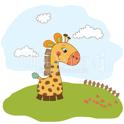 greeting card with giraffe toy