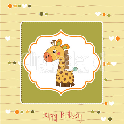 birthday card with giraffe toy