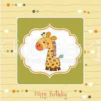 birthday card with giraffe toy