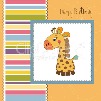 birthday card with giraffe toy