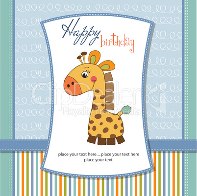 birthday card with giraffe toy