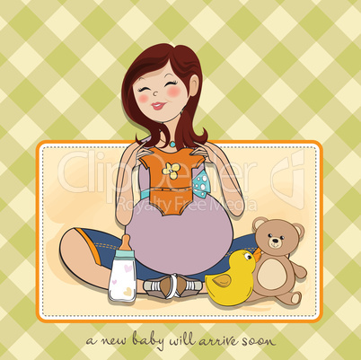 happy pregnant woman, baby shower card