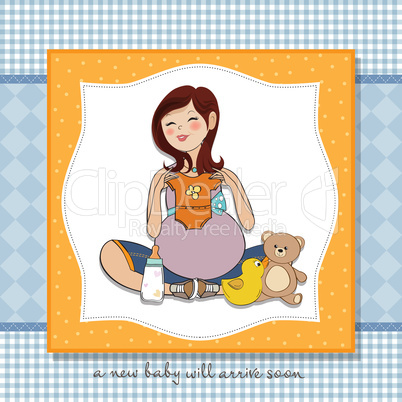 happy pregnant woman, baby shower card