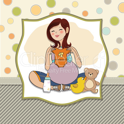 happy pregnant woman, baby shower card