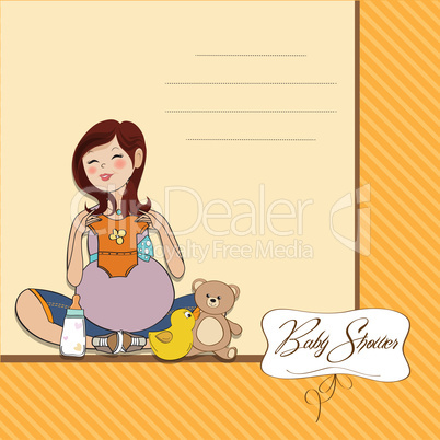 happy pregnant woman, baby shower card