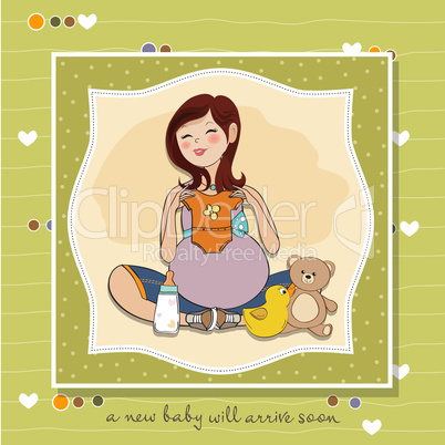 happy pregnant woman, baby shower card