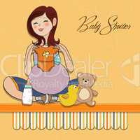 happy pregnant woman, baby shower card