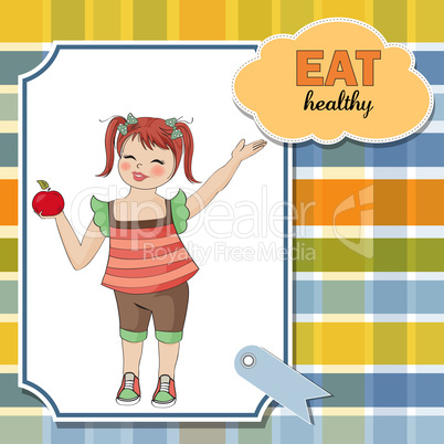 pretty young girl recommends healthy food