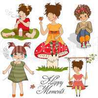 happy moments items collection on white background
