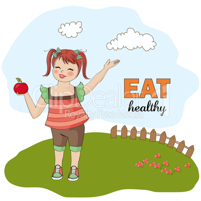 pretty young girl recommends healthy food