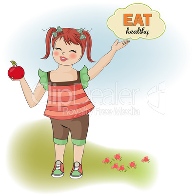 pretty young girl recommends healthy food