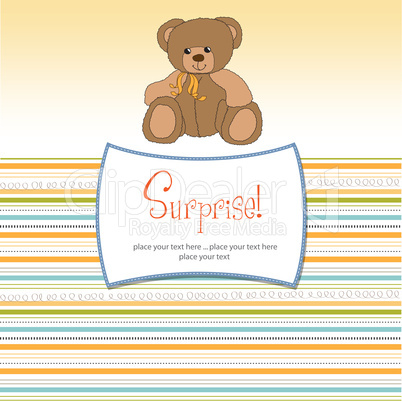 surprised greeting card with teddy bear