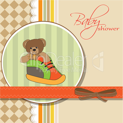 shower card with teddy bear hidden in a shoe