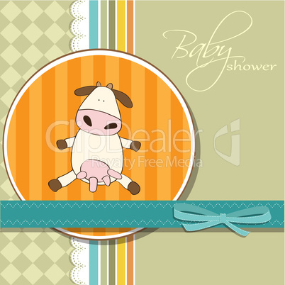 new baby girl announcement card with cow